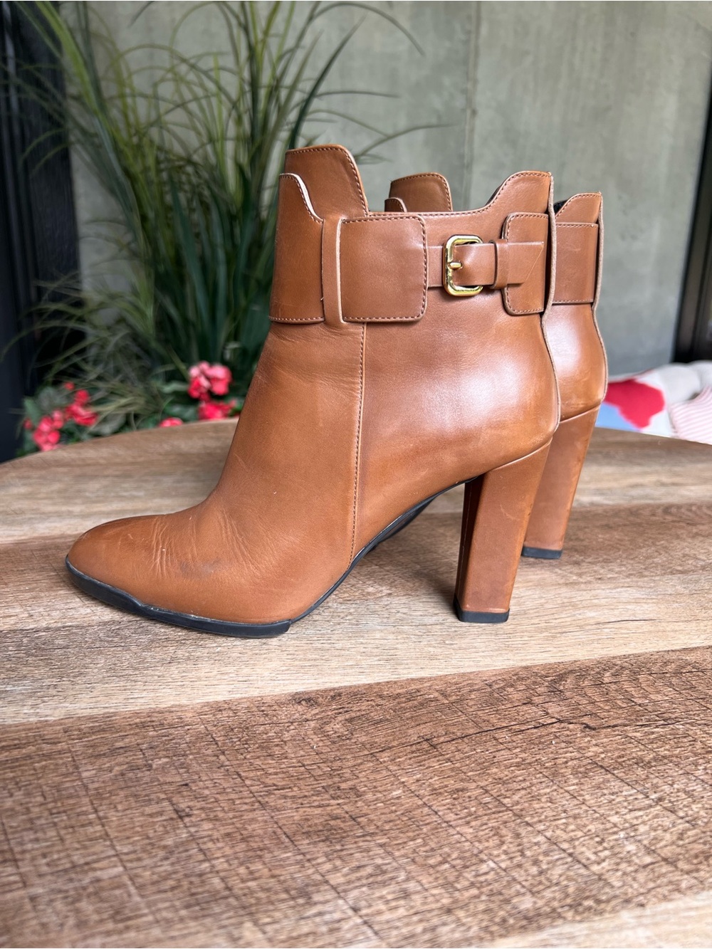 Tod's Cognac Leather Buckle Ankle Booties